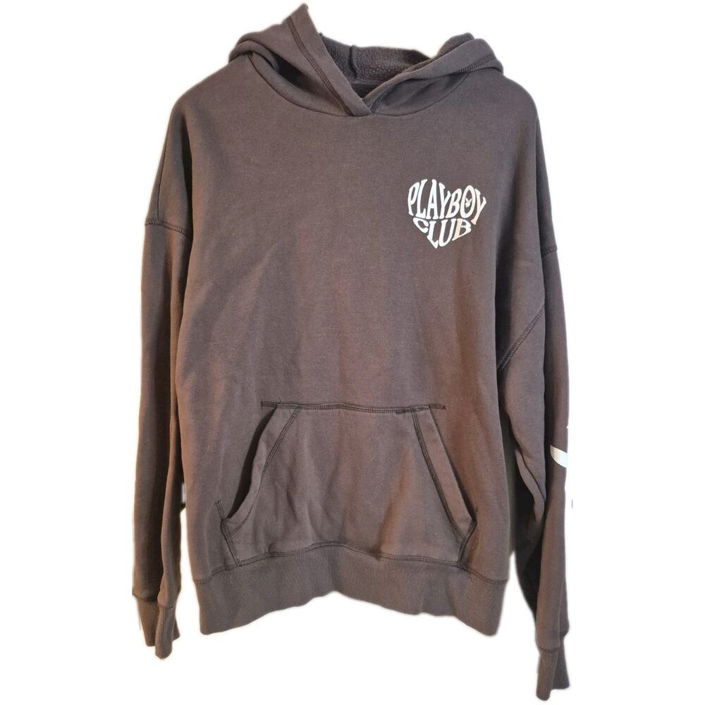 Playboy Club x Pacsun Hoodie Mens L Brown Bunny heart Graphic Sweatshirt